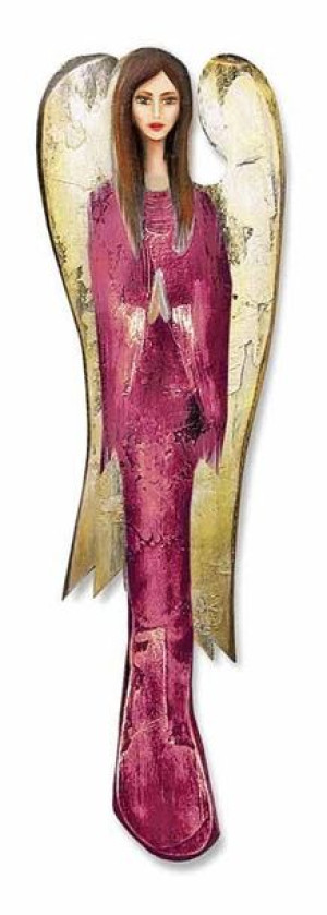 Aniołek drewniany malowany różowy 102096 52x15cm