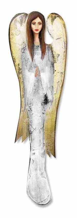 Aniołek ścienny drewniany malowany złoty 102088 52x15