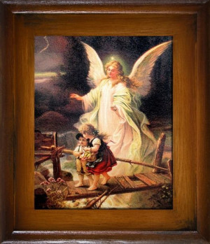 Obraz z Aniołem Stróżem 27x32 cm obraz druk na płótnie w ramie pamiątka kom
