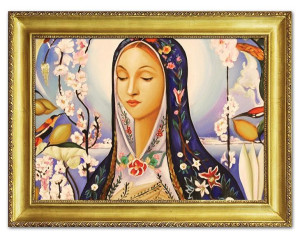 Obraz olejny ręcznie malowany z Matką Boską obraz w złotej ramie 64x86 cm