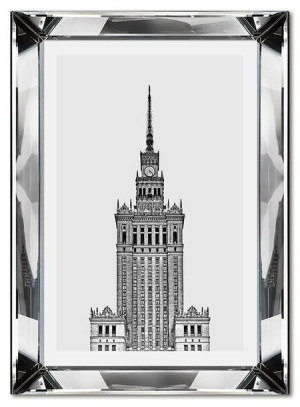 Obraz w lustrzanej ramie do salonu czarno biały Pałac Kultury 31x41cm