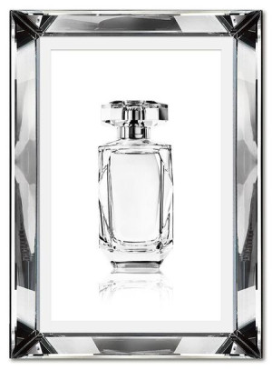 Obraz w lustrzanej ramie do salonu glamour perfumy w szklanej butelce 31x41
