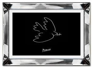 Obraz w lustrzanej ramie do salonu linearny Picasso ptak jedna linia czarne