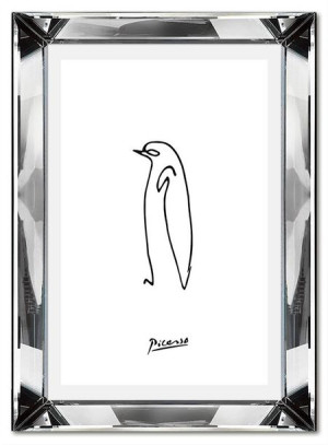 Obraz w lustrzanej ramie do salonu linearny Picasso pingwin jedna linia 31x