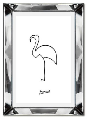 Obraz w lustrzanej ramie do salonu linearny Picasso pelikan jedna linia 31x