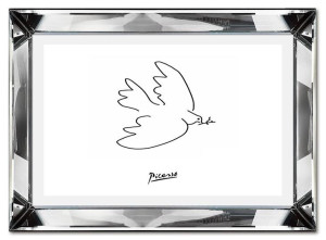 Obraz w lustrzanej ramie do salonu linearny Picasso ptak jedna linia 31x41c