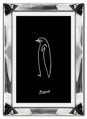 Obraz w lustrzanej ramie do salonu linearny Picasso pingwin jedna linia cza