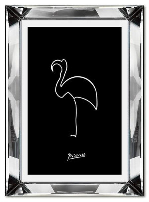 Obraz w lustrzanej ramie do salonu linearny Picasso pelikan jedna linia cza