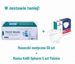 Maseczki Medyczne Typ II (50 szt pudełko)+ Maska medyczna KN95 opk.5szt