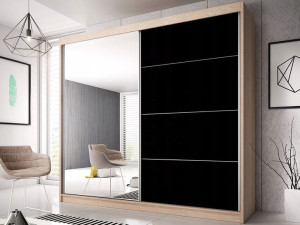 Szafa Przesuwna ERIN BS 230 CZARNY POŁYSK + Lustro