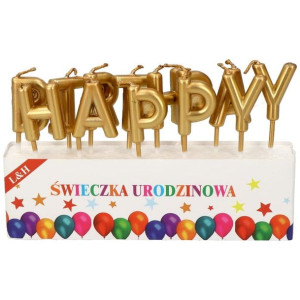 Świeczka Urodzinowa Happy Birthday Złota