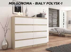 Duża Komoda 120 Szafka 8 Szuflad Sonoma Mix Połysk
