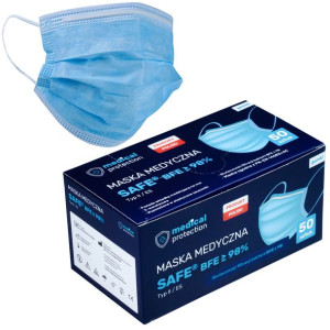 Maseczka Maska Chirurgiczna Ochronna z Atestem 98% 50 szt niebieska 3W