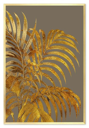 Obraz na płótnie w złotej ramie 63x93cm złote liście