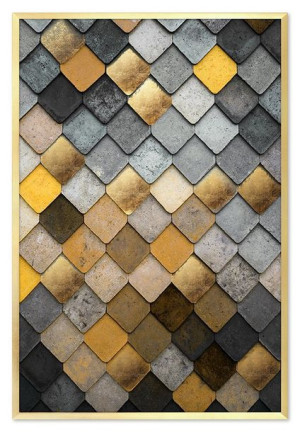 Obraz na płótnie w złotej ramie 63x93cm złote łuski smoka