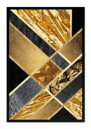 Obraz na płótnie w czarnej ramie 63x93cm złota abstrakcja