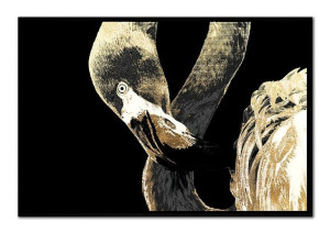 Obraz na płótnie w czarnej ramie 63x93cm złoty flaming