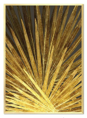 Obraz na płótnie w złotej ramie 53x73cm złoty liść