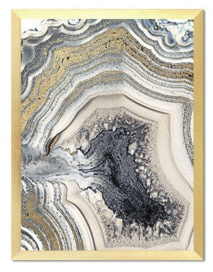 Obraz na płótnie w złotej ramie 33x43cm srebrny minerał