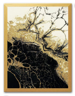 Obraz na płótnie w złotej ramie 33x43cm złote liście