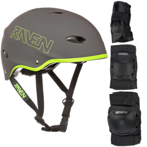 Zestaw RAVEN Kask F511 Grey/Lime M + Ochraniacze M