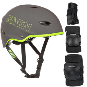 Zestaw RAVEN Kask F511 Grey/Lime S + Ochraniacze S