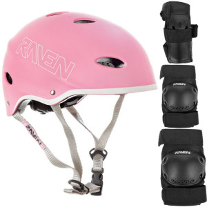 Zestaw RAVEN Kask F511 Pink S + Ochraniacze S