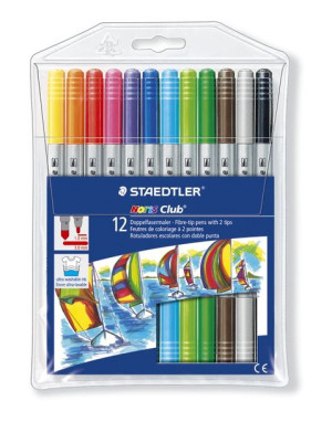 STAEDTLER Flamastry pisaki dwustronne 12 kolorów