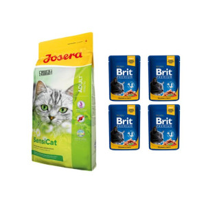 Pakiet Josera SensiCat 10 kg + 4 saszetki Brit Cat Łosoś z Pstrągiem 100 g
