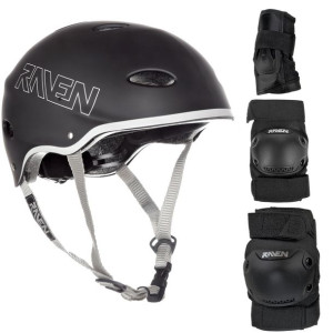 Zestaw RAVEN Kask F511 Black S + Ochraniacze S