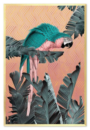 Obraz na płótnie różowa papuga w dżungli 63x93cm