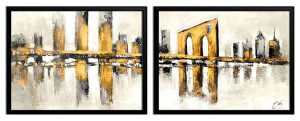 Obrazy na płotnie miasto most zestaw 2 szt. 33x43cm