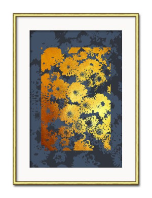 Obraz do salonu złote kwiaty 31x41cm