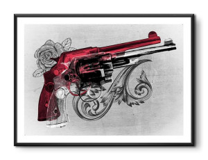 Obraz czerwony rewolwer 31x41cm