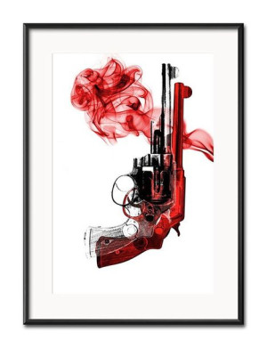 Obraz czerwony rewolwer 31x41cm