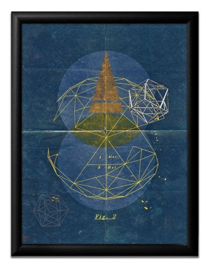 Obraz na płótnie w ramie 33x43 cm plakat granatowy trójkąty