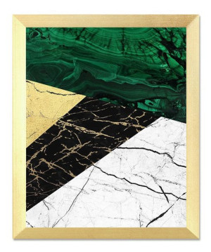 Obraz na płotnie zielono-złota abstrakcja geometryczne wzory 23x28cm