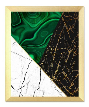 Obraz na płotnie zielono-złota abstrakcja geometryczne wzory 23x28cm