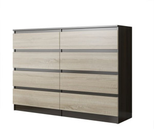 Komoda 120cm Szafka 8 Szuflad Wenge Mix Sonoma