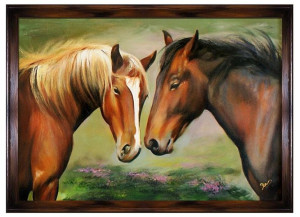 Obraz olejny ręcznie malowany 200x140cm Duet koni