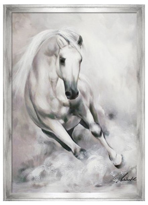 Obraz olejny ręcznie malowany 140x200cm biały koń w galopie