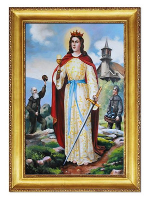 Obraz świętej Barbary patronki górników ręcznie malowany płótno 75x105cm