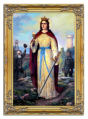 Obraz świętej Barbary patronki górników ręcznie malowany płótno 75x105cm