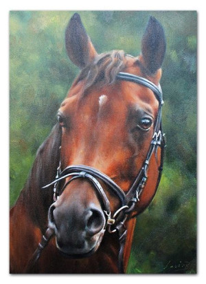 Obraz olejny ręcznie malowany 50x70cm Kasztanowy koń