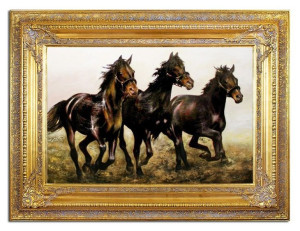 Obraz olejny ręcznie malowany 87x117cm Trzy kłusujące konie