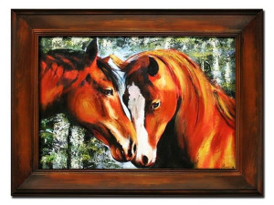 Obraz olejny ręcznie malowany 86x116cm Para koni