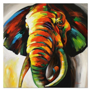 Obraz olejny ręcznie malowany 90x90cm Ekspresjonistyczny słoń pomarańcz