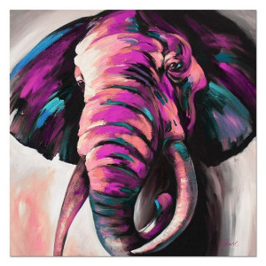 Obraz olejny ręcznie malowany 90x90cm Ekspresjonistyczny słoń fiolet