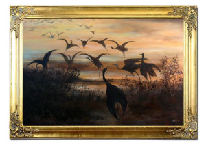 Obraz olejny ręcznie malowany na płótnie 105x75cm Józef Chełmoński Odlot żu