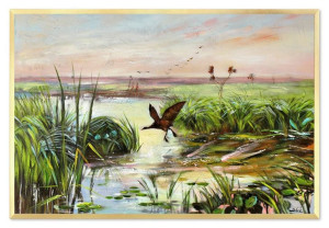 Obraz olejny ręcznie malowany na płótnie 93x63cm Józef Chełmoński Kurka Wod